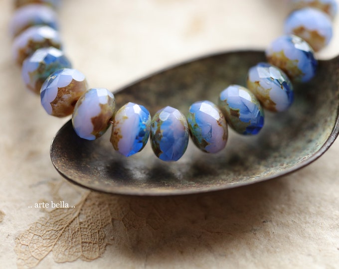 DELPHINIUM .. 25 Premium Picasso Czech Glass Faceted Rondelle Beads 6x9mm (9891-st) .. jewelry supplies