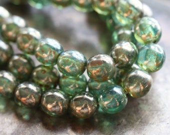 OCEANIC DRUKS 6mm .. 25 Premium Luster Picasso Czech Glass Druk Beads (8050-st)