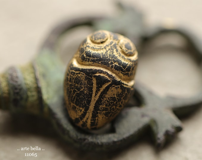 GOLDEN BLACK SCARAB .. New 4 Premium Czech Matte Glass Scarab Bead Mix 19x13mm (11065-4) .. jewelry supplies