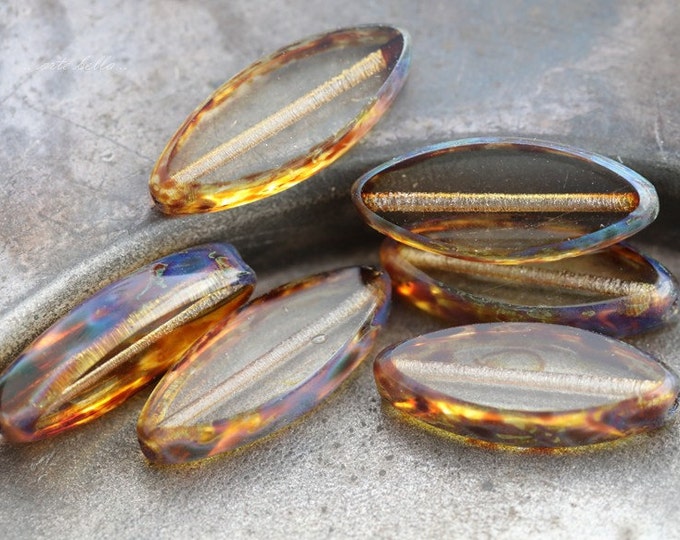 back in stock .. GRAY MIST PETALS .. 10 Premium Picasso Czech Glass Spindle Beads 18x7mm (5425-st) .. jewelry supplies