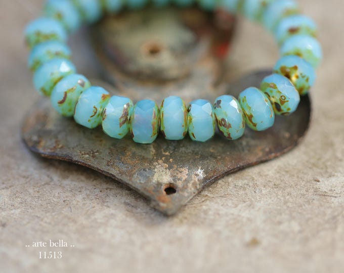 New .. MOSSY LAGOON PEBBLES .. 25 Premium Picasso Czech Glass Faceted Rondelle Beads 5x7mm (11513-st) .. jewelry supplies