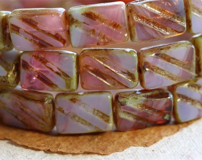 back in stock .. SWEET PEA REX .. 15 Picasso Czech Glass Carved Rectangle Beads 9x13mm (B1055-st) .. jewelry supplies