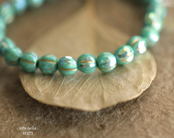 New .. MYSTIC TURQUOISE GLITZ 6mm .. 25 Premium Czech Glass Faceted Melon Beads (11373-st) .. jewelry supplies