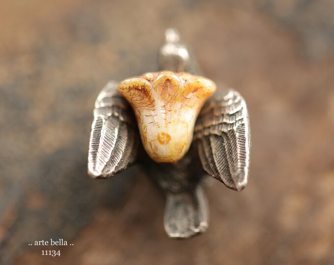 premium glass beads .. EARTHY LATTE LILIES .. New 10 Picasso Czech Glass Lily Flower Beads 9x10mm (11134-10) .. jewelry supplies