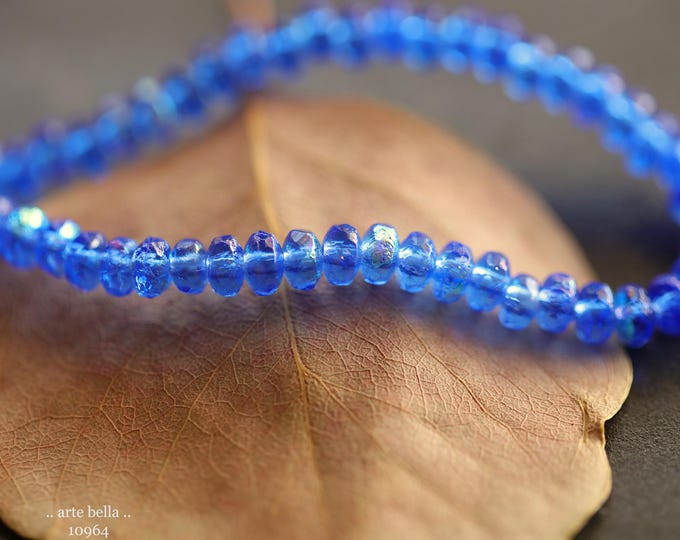 MYSTIC COBALT BITS .. New 50 Premium Etched Czech Glass Faceted Rondelle Beads 2.5x4mm (10964-st) .. jewelry supplies