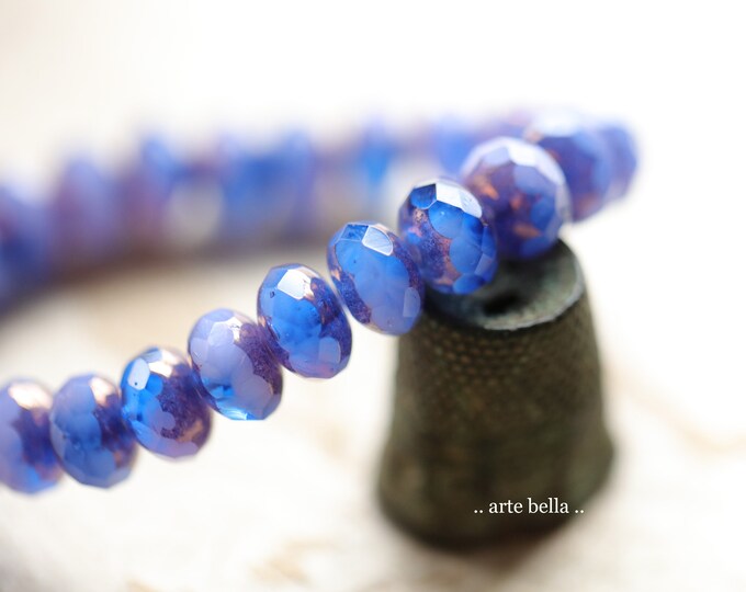 last ones .. BRONZED BLUE LILACS .. 25 Premium Czech Glass Faceted Rondelle Beads 6x9mm (9895-st) .. jewelry supplies