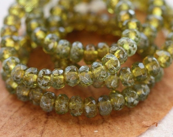 back in stock .. SOUR APPLE BABIES .. 30 Premium Picasso Czech Glass Faceted Rondelle Beads 3x5mm (4473-st) .. jewelry supplies