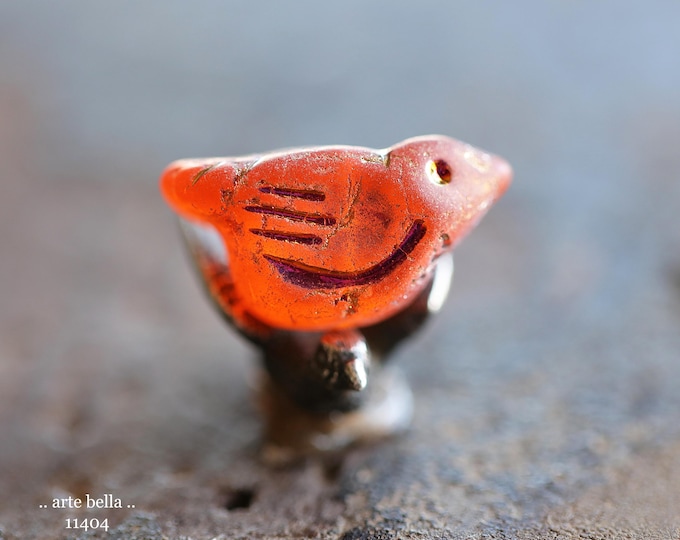 New .. MYSTIC TANGERINE CHIRPS .. 6 Premium Matte Czech Glass Bird Beads 11x22mm (11404-st) .. jewelry supplies