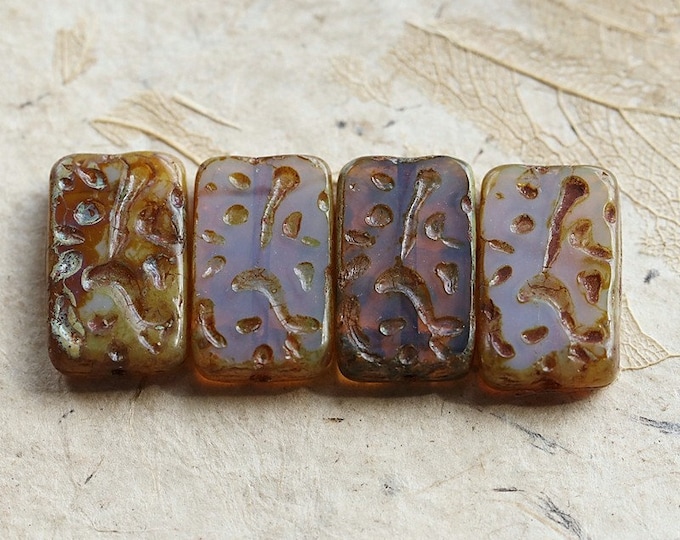 back in stock .. PINK LILAC HONEY .. 4 Premium Picasso Czech Glass Rectangle Beads 18x12mm (5797-4) .. jewelry supplies
