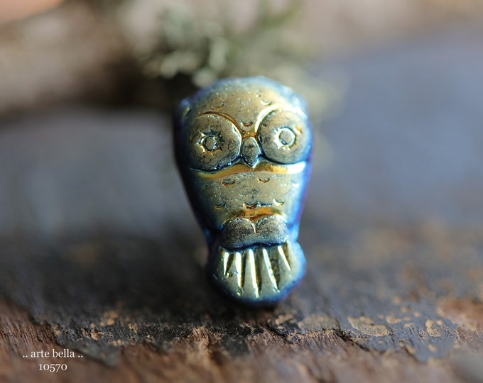 MYSTIC MIDNIGHT HOOTS .. 6 Premium Matte Czech Glass Owl Beads 18x11mm (10570-6) .. jewelry supplies