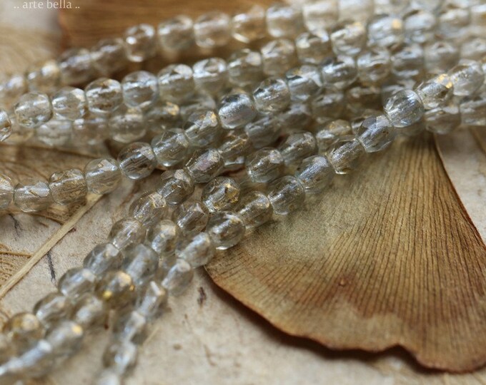 back in stock .. GOLDEN WHISPER BITS 3mm .. 50 Premium Metallic Luster Czech Glass Faceted Round Beads (8788-st) .. jewelry supplies