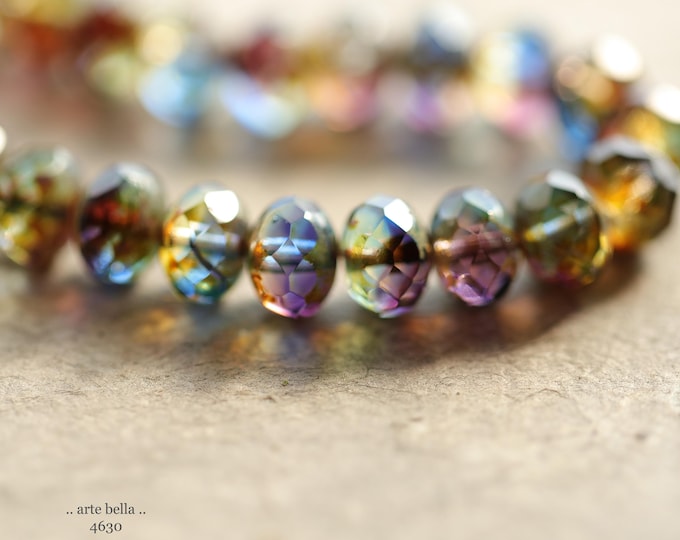 back in stock .. ROYALTY .. 25 Premium Picasso Czech Glass Faceted Rondelle Beads 6x8mm (4630-st) .. jewelry making supplies