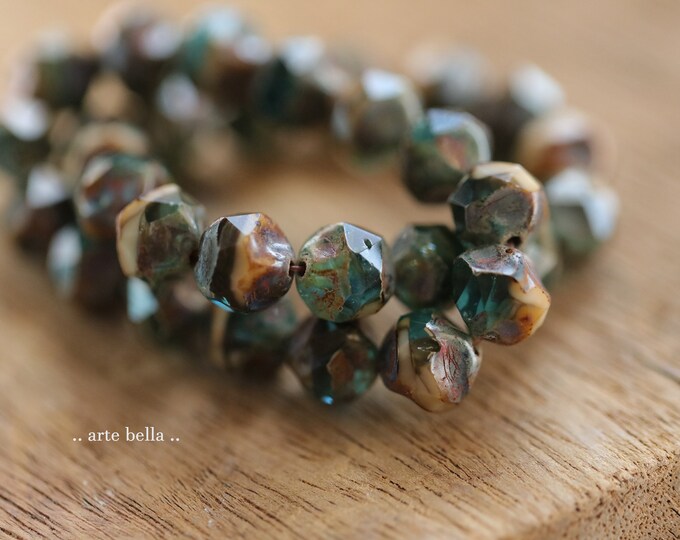 EARTHY RIVER NUGGETS .. New 15 Premium Picasso Czech Glass Baroque Central Cut Beads 9mm (9469-st)