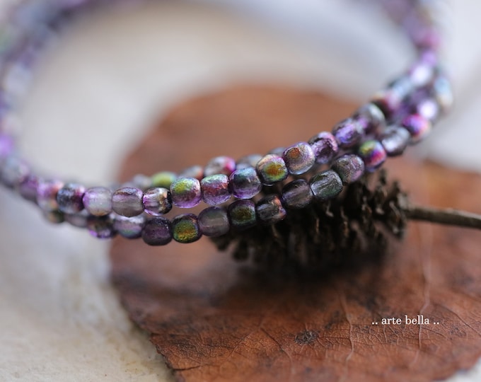 MYSTIC VIOLET DRUKS 3mm .. 50 Premium Tiny Etched Czech Glass Druk Beads (9407-st) .. jewelry supplies