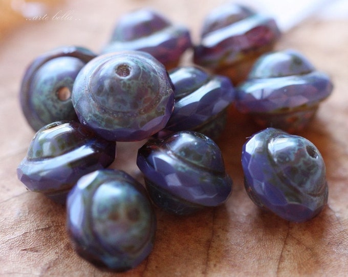 GRAPE BLISS .. 15 Premium Picasso Czech Glass Saturn Beads 8x10mm (4155-st) .. jewelry supplies