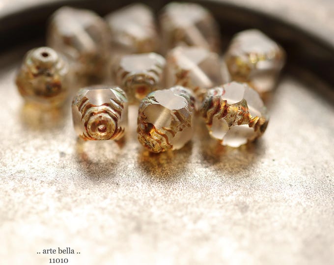 MATTE WHISPER TINK .. New 10 Premium Picasso Czech Glass Faceted Bicone Beads 10x8mm (11010-10) .. jewelry supplies