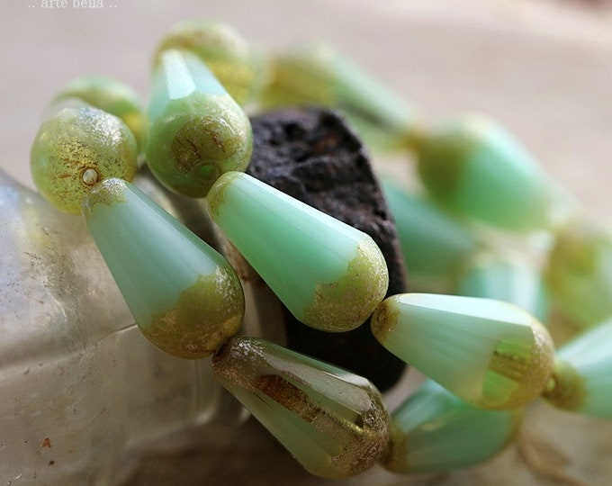 MINTY FACETED CHUBETTES No. 2 .. 8 Premium Picasso Czech Glass Faceted Drop Beads 15x8mm (8603-8)