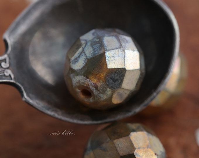 back in stock .. GILDED CASHMERE .. 6 Premium Picasso Czech Glass Faceted Round Beads 12mm (5611-6) .. jewelry making supplies