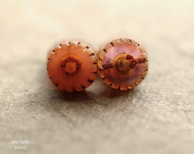 BLUSHING BITTERSWEET BLOOMS .. New 6 Premium Picasso Czech Glass Flower Bead Mix 12mm (11005-6) .. jewelry supplies