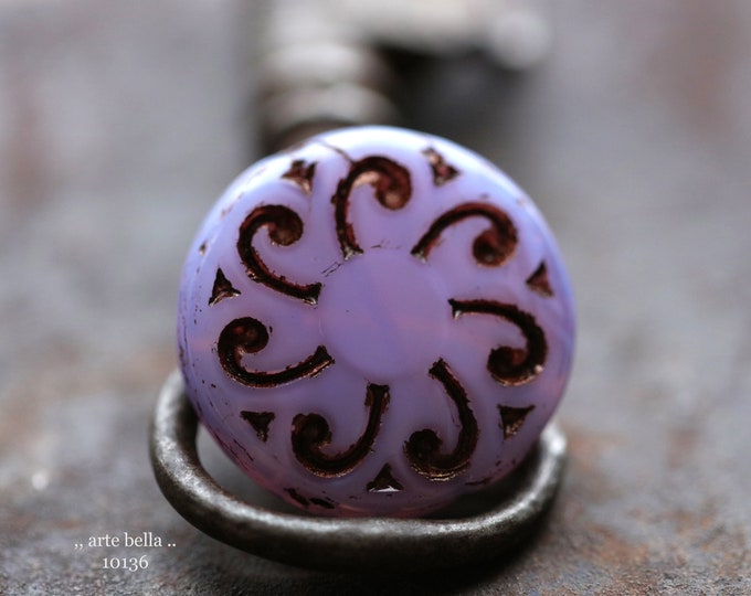 BRONZED LILAC SUNS .. 2 Premium Czech Glass Floral Sun Coin Bead 23mm (10136-2)