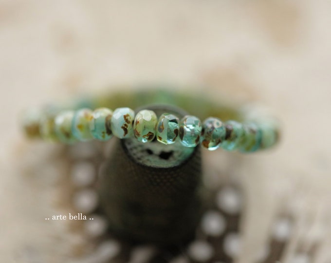 EARTHY BLUE APPLE Babies .. 30 Premium Picasso Czech Glass Faceted Rondelle Beads 5x3mm (9771-st) .. jewelry supplies