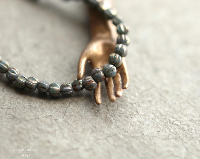 BRONZED TEAL MINI Melons .. 100 Premium Luster Picasso Czech Glass Melon Beads 3mm (5054-st) .. jewelry supplies