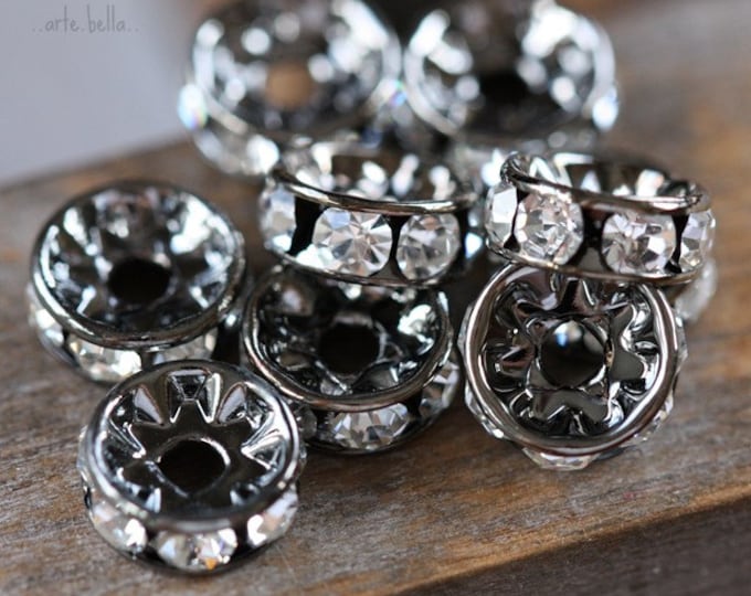 Premium Czech 8mm Gunmetal Crystal Rhinestone Rondelles x 10 (rhi-27/10)