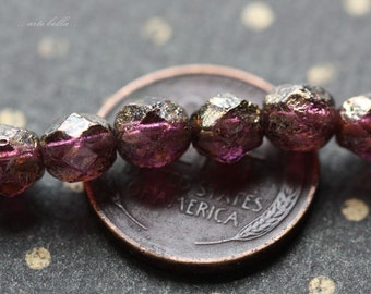PERLE DORATE A FORMA DI UVA .. 25 Perle rotonde sfaccettate in vetro ceco Picasso inciso di alta qualità da 6 mm (4184-st) .. forniture per gioielli