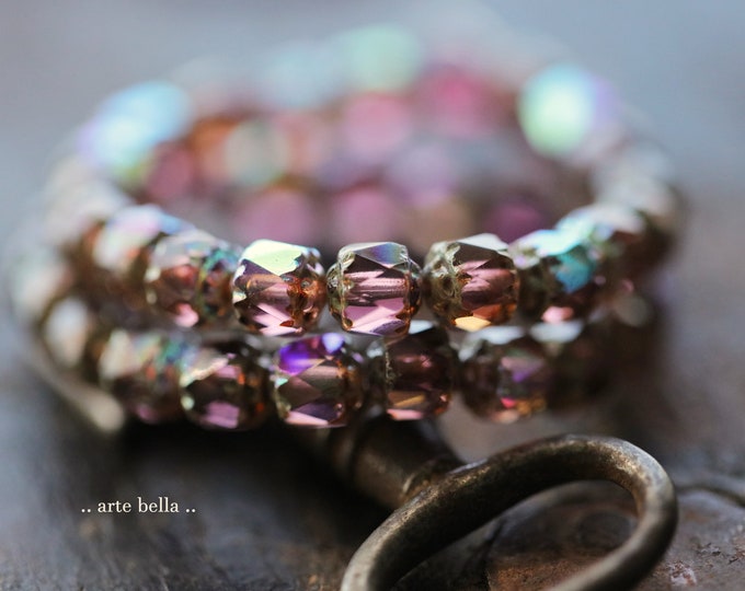 back in stock .. MYSTIC PLUM CATHEDRALS .. 20 Premium Czech Glass Faceted Cathedral Beads 6mm (9614-st)