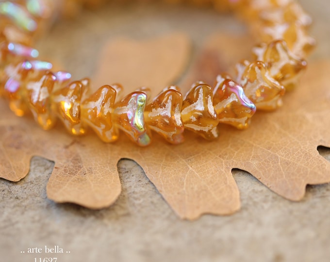 New .. MYSTIC MANGO BLOOMS .. 25 Premium Czech Glass Bell Flower Beads 5x8mm (11627-st) .. jewelry making supplies