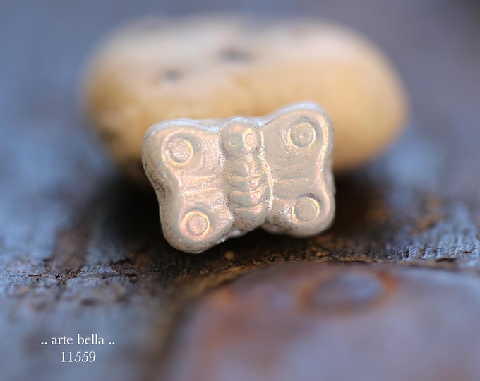 New .. SILVERED MYSTIC WHITE Bebe Flutters .. 12 Premium Czech Glass Butterfly Bead Mix 8x11mm (11559-st) .. jewelry supplies