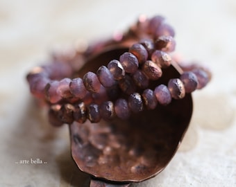 RUSTIC COPPER ROSE Babies .. 30 Premium Etched Czech Glass Faceted Rondelle Beads 3x5mm (9257-st)