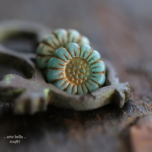 premium Glasperlen .. GOLDEN BLUE SUNFLOWERS .. 6 Czech Glass Sunflower Bead Mix 13 mm (10487-6) .. schmuck zubehör