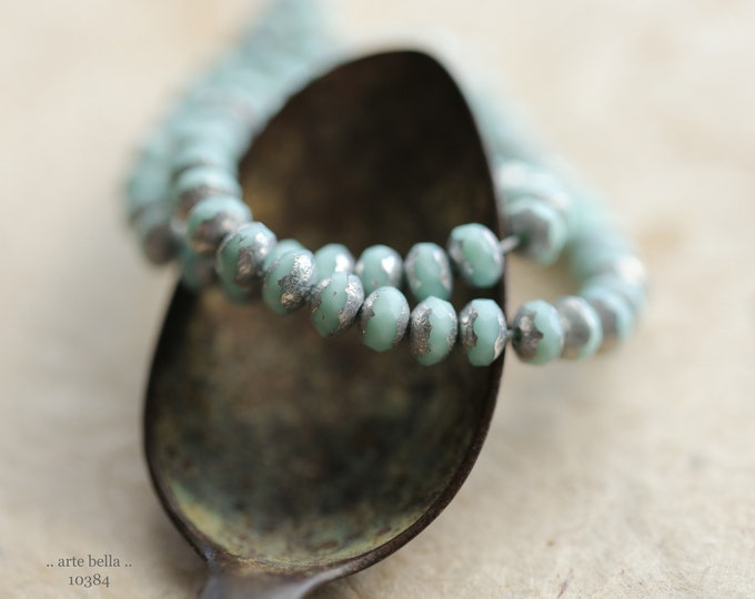 SILVERED MINT BABIES .. 30 Premium Czech Glass Faceted Rondelle Beads 3x5mm (10384-st) .. jewelry supplies