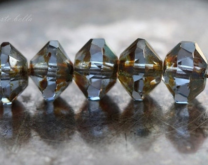 WICKED SKIES .. 10 Premium Picasso Czech Glass Faceted Rivoli Bead 7x11mm (3231-10)