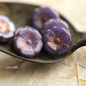 premium glass beads .. BRONZED HYACINTH BLOOMS .. 6 Picasso Czech Glass Hibiscus Flower Beads 12mm (9696-6) .. jewelry supplies