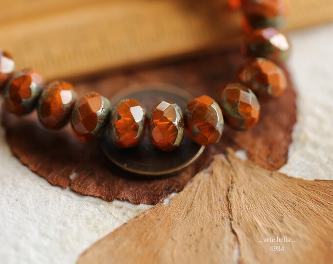 premium glass beads .. AUTUMN ZINNIA'S .. 25 Picasso Czech Glass Faceted Rondelle Beads 6x8mm (4934-st) .. jewelry supplies