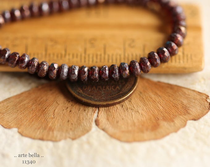 New .. MAHOGANY LUSTER BITS .. 50 Czech Etched Glass Faceted Rondelle Beads 2.5x4mm (11340-st) .. jewelry making supplies