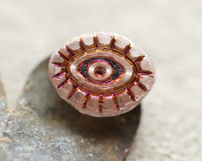 MYSTIC SUNSET PEEPERS .. New 6 Premium Matte Czech Glass Mystic Eye Beads 14x11mm (10957-6) .. jewelry supplies