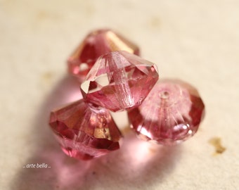 WICKED BRONZED PINKS .. 6 Premium Picasso Czech Glass Faceted Rivoli Bead 9x14mm (6721-6)