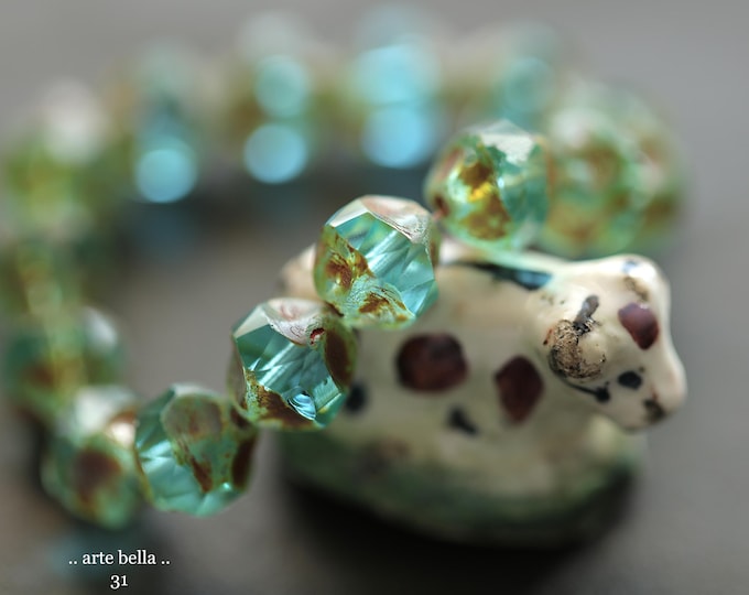 back in stock .. AQUA CRYSTAL NUGGETS .. 15 Picasso Czech Glass Faceted Baroque Beads 9mm (31-st) .. jewelry supplies