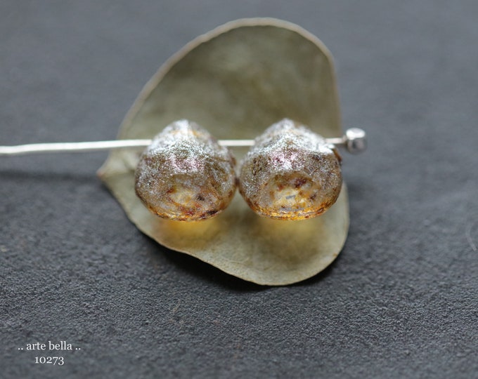 last ones .. SILVERED HONEY DROPS .. 10 Premium Rustic Picasso Czech Glass Faceted Briolette Beads 10x9mm (10273-10) .. jewelry supplies