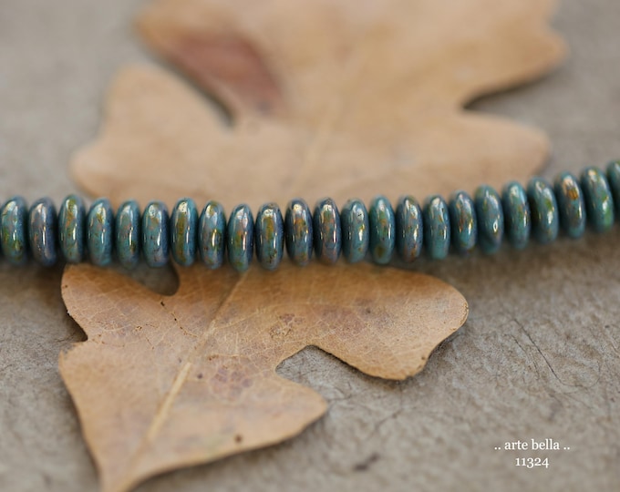 New .. BRONZED TEAL DISCS .. 50 Premium Luster Picasso Czech Glass Rondelle Spacer Beads 6x2mm (11324-50) .. jewelry supplies