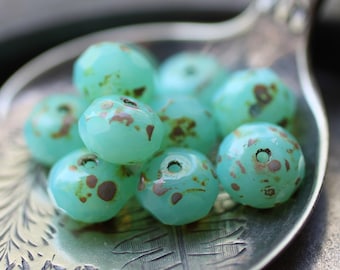premium glass beads .. OCEAN&#39;S GLOW .. 25 Picasso Czech Glass Rondelle Beads 6x8mm (2347-st) .. jewelry supplies