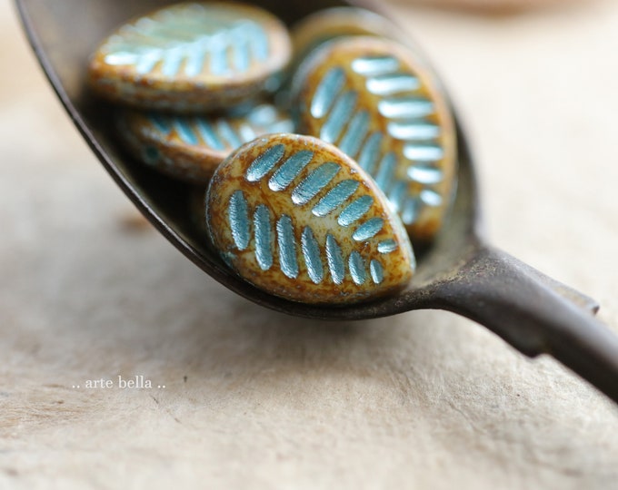 BLUE HONEY ASPEN .. 8 Premium Picasso Czech Glass Dogwood Leaf Beads 12x16mm (9501-8) .. jewelry supplies