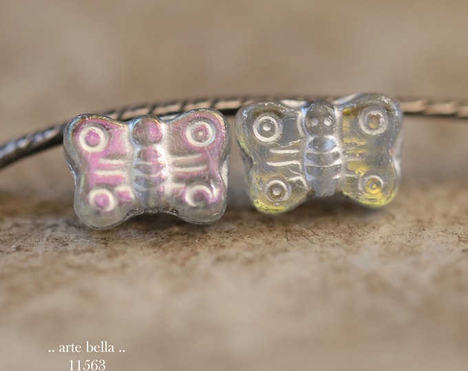 New .. MYSTIC SILVERED BEBE Flutters .. 12 Premium Czech Glass Butterfly Bead Mix 8x11mm (11563-st) .. jewelry supplies
