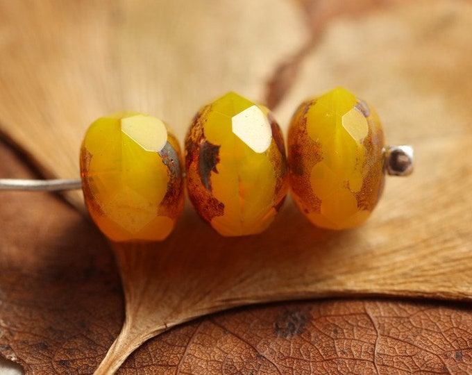 premium glass beads .. LEMON CURD .. 25 Picasso Czech Glass Rondelle Beads 6x8-9mm (8954-st) .. jewelry supplies