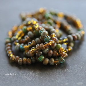 premium glass beads .. SANDY BEACH SEEDS No. 8595 .. 20&quot; Picasso Czech Glass Aged Seed Bead Mix Size 5 (8595-st) .. jewelry supplies