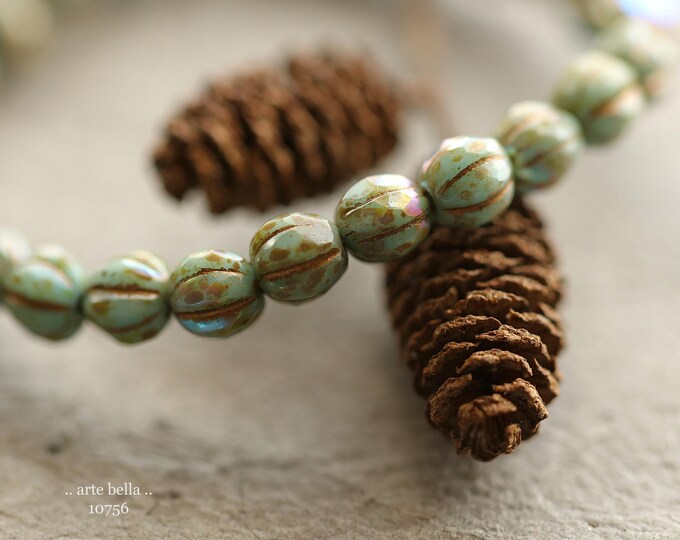 MYSTIC EARTHY SKY Glitz 6mm .. New 25 Premium Picasso Czech Glass Faceted Melon Beads (10756-st) .. jewelry supplies