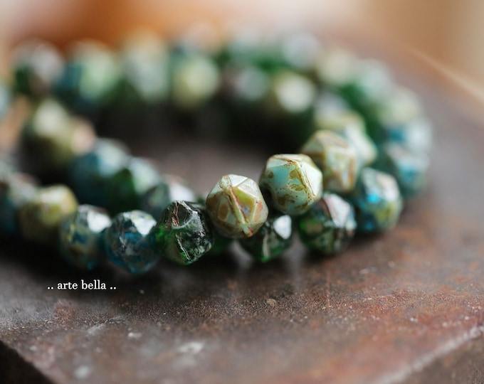 last ones .. EARTHY ISLAND NUGGETS 8mm .. 20 Premium Picasso Czech Glass English Cut Beads (9871-st) .. jewelry supplies